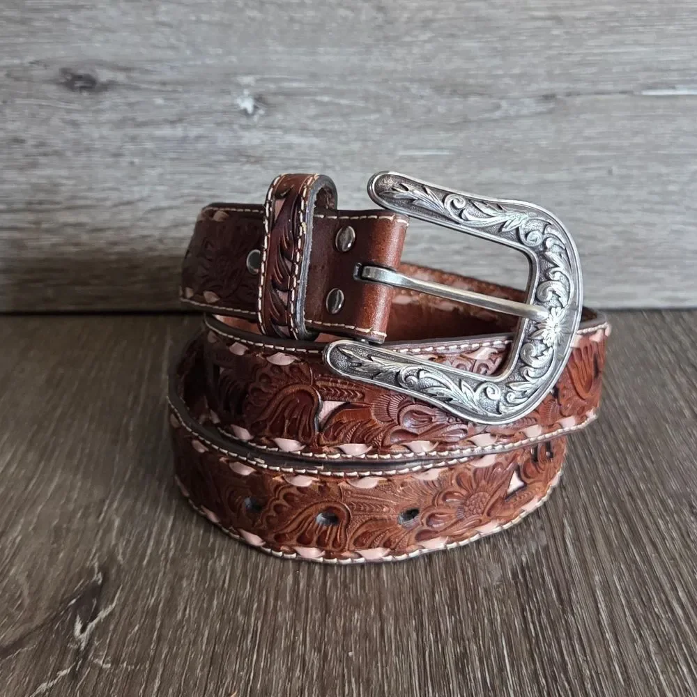 Nocona Womens Tooled Leather Western Belt, 1.5